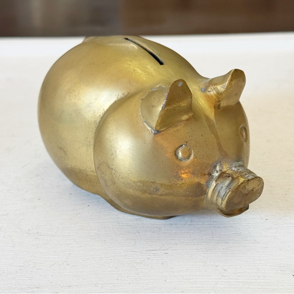Vintage Solid Brass Enesco Piggy Coin Bank 1981